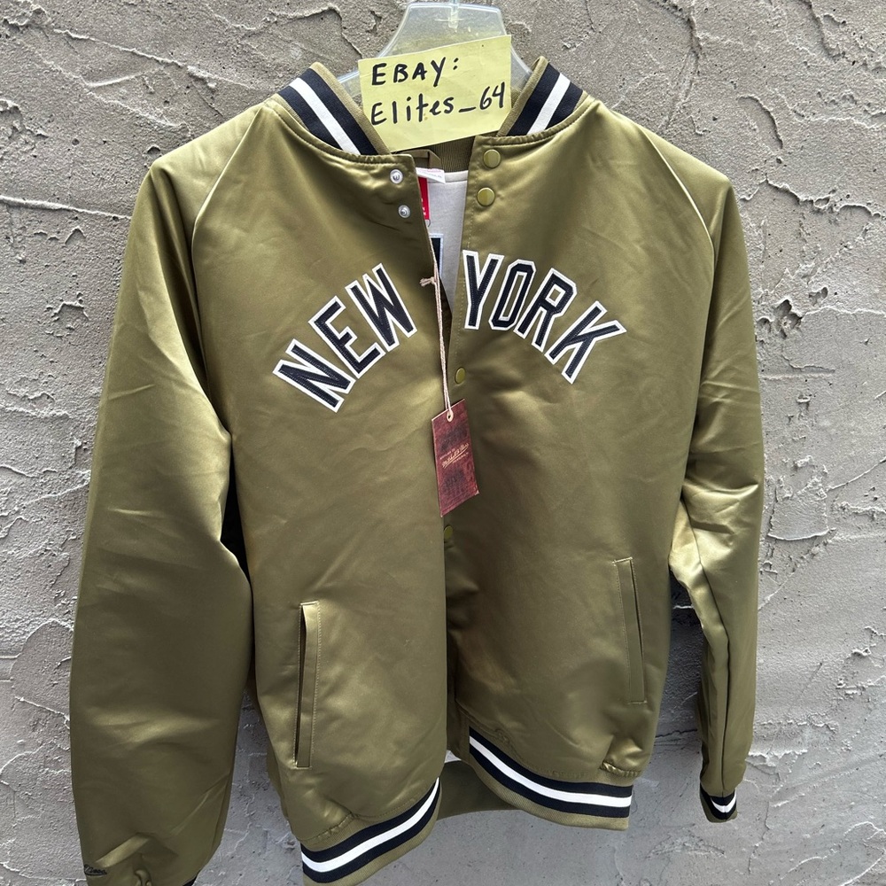Men’s Mitchell and ness Olive Green New York Yankees satin Varsity Jacket